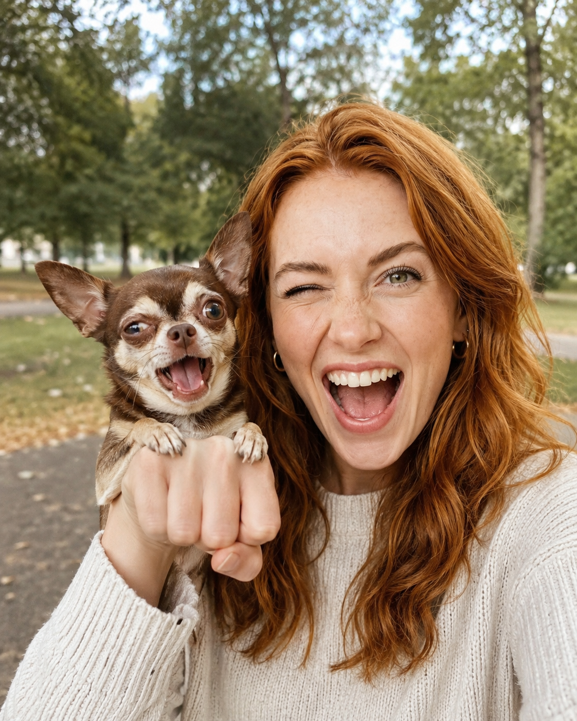 Kelly smiling with a dog
